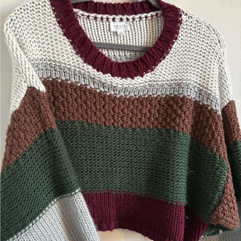 Le Lis Burgundy and Green Striped Sweater
